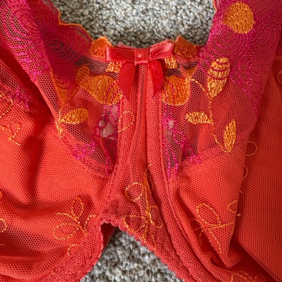 Prima Donna Bra UK 36G Orange Embroidered Flowers - Picture 1 of 10